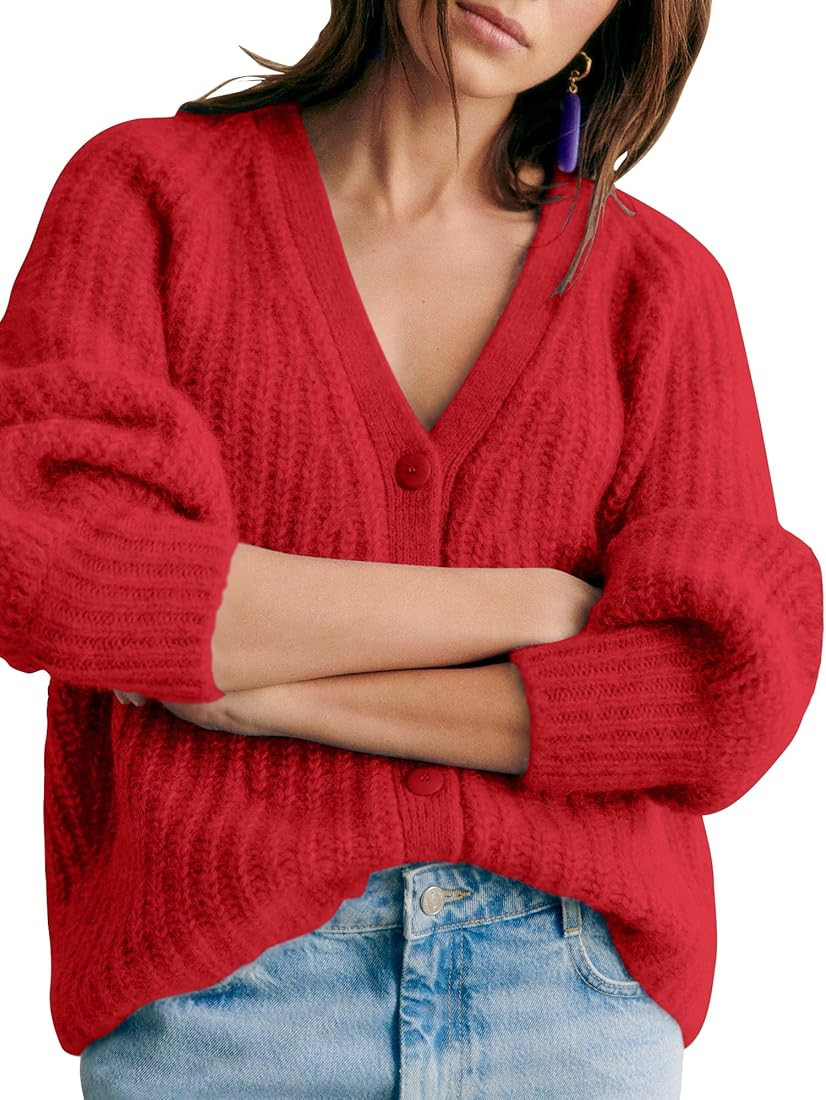 Gacaky Women's Cardigan Sweater Casual Long Sleeve V Neck Button Down Chunky Soft Knit Sweater Fa... | Amazon (US)
