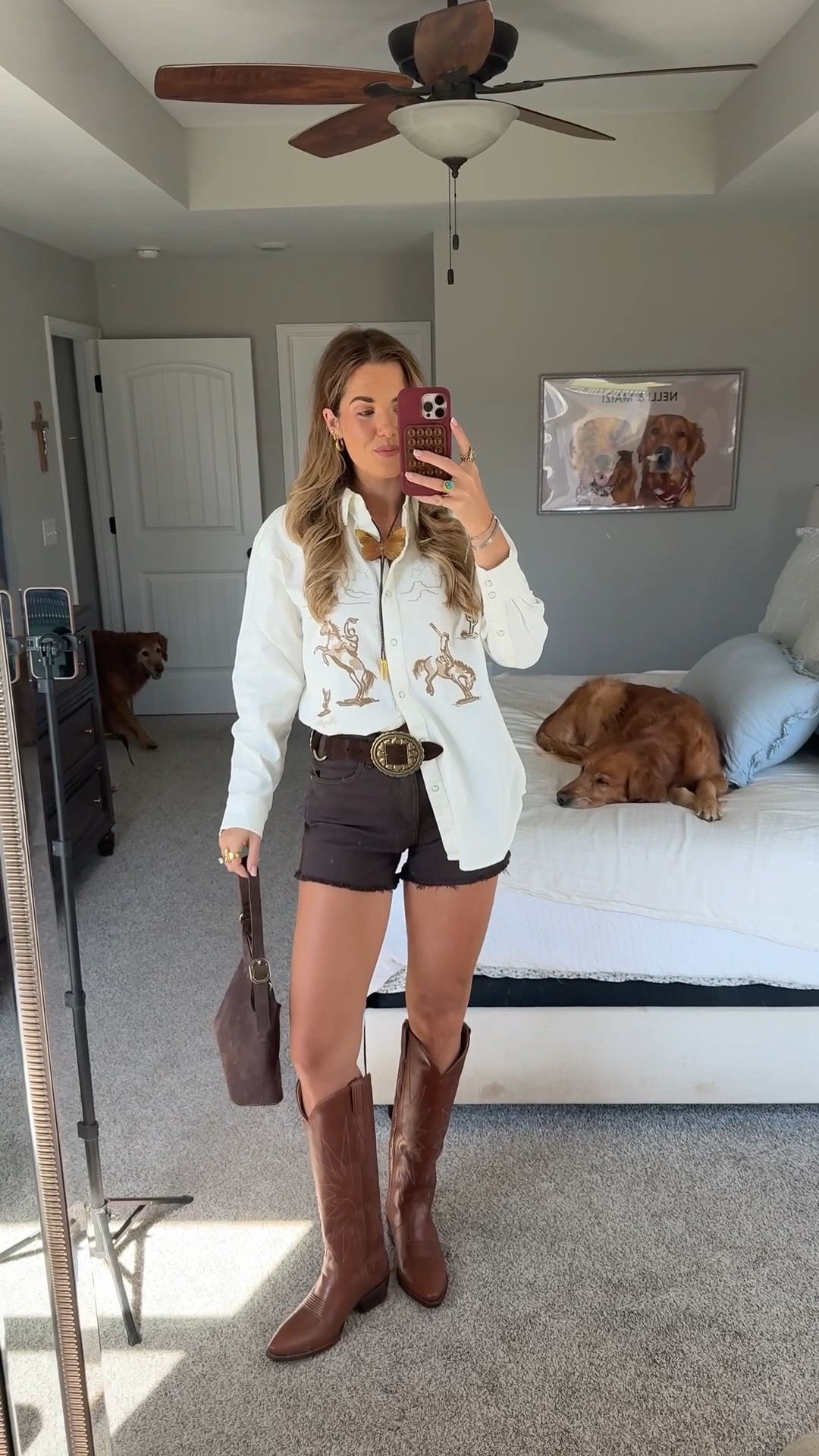 size medium in top, 26 in shorts, size down half size in boots (use code KIRA10 on first time tecovas purchases)

#LTKootd #LTKFestival #LTKTall