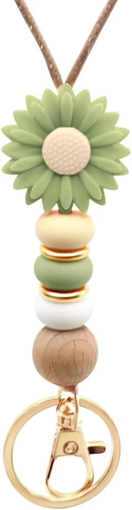 Flower Teacher Lanyards ID Badge and Key Chain, Cute Silicone Beads Lanyard for Women Nurse Work ... | Amazon (US)