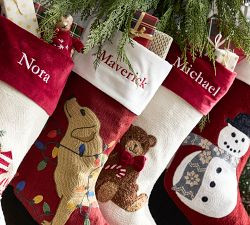 Holiday Icons Crewel Stockings | Pottery Barn (US)