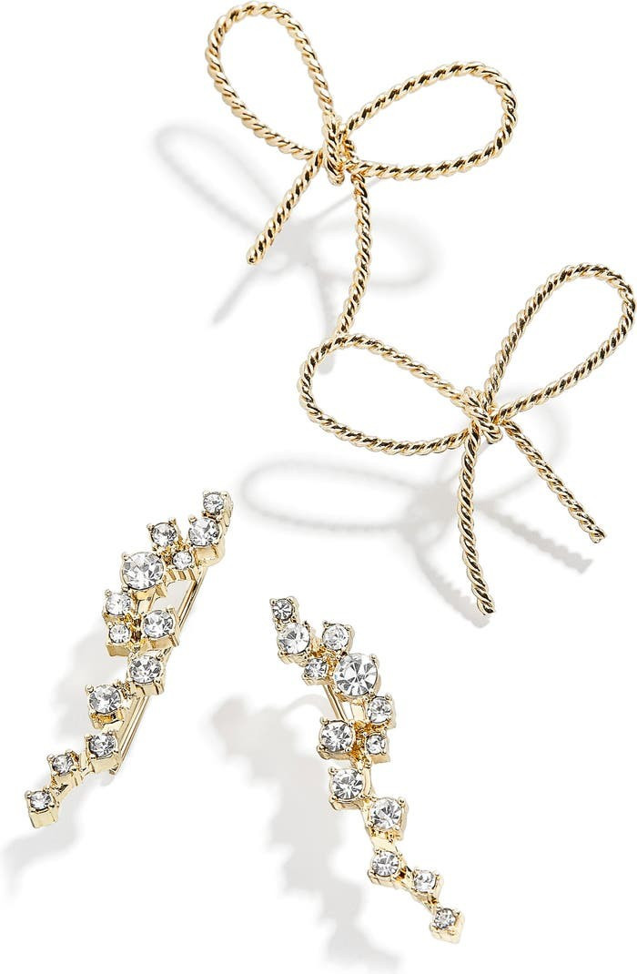 Set of Two Bow Studs & Crystal Ear Crawlers | Nordstrom | Nordstrom