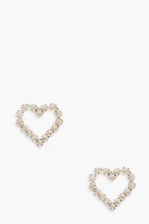 Diamante Heart Stud Earrings | Boohoo.com (US & CA)