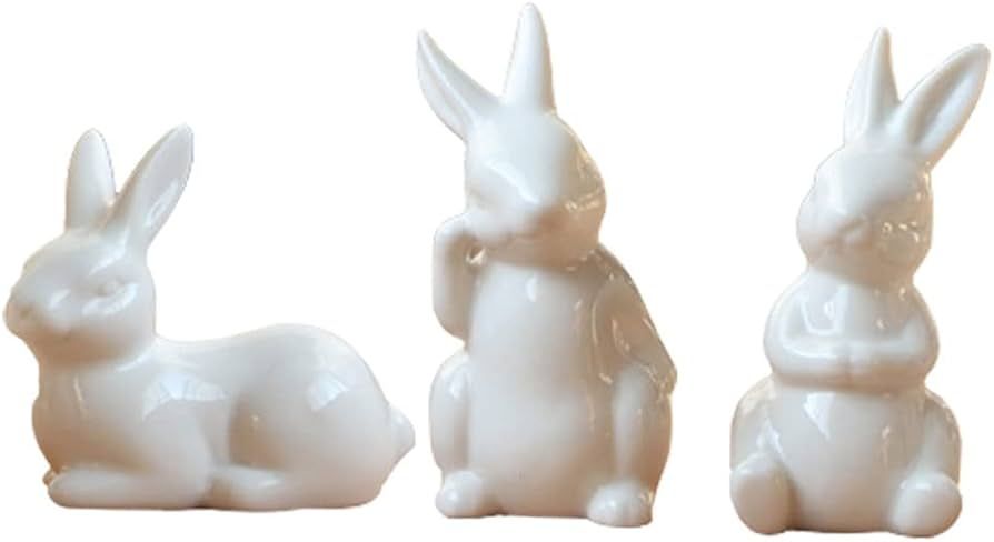 Happyyami Garden Bunny Figurines Landscape Bunnies Decoration 3Pcs Ceramic Bunny Rabbit Figurine ... | Amazon (US)