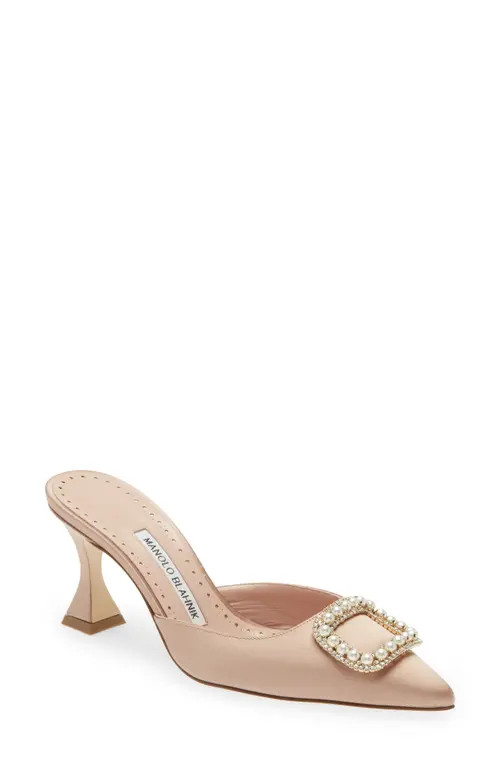 Manolo Blahnik Fabetamu Buckle Pointed Toe Mule in Nude at Nordstrom, Size 12Us | Nordstrom