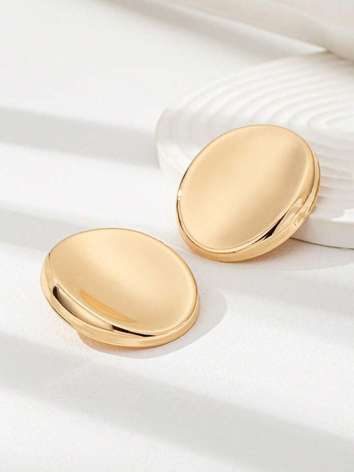 1 Pair Geometric Round Metal Statement Earring For Women Basic Design All Match Old Money Style E... | SHEIN