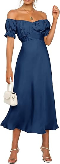 KIRUNDO Women's 2026 Spring Summer Satin Wedding Guest Midi Dress Off The Shoulder Wrap Party Coc... | Amazon (US)