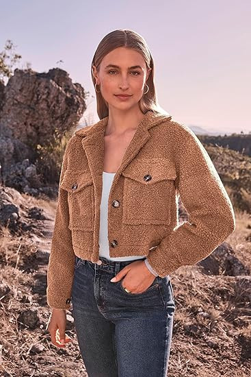 PRETTYGARDEN Womens Fall Clothes Sherpa Shacket Jacket Fuzzy Fleece Lapel Button Down Cropped Coa... | Amazon (US)