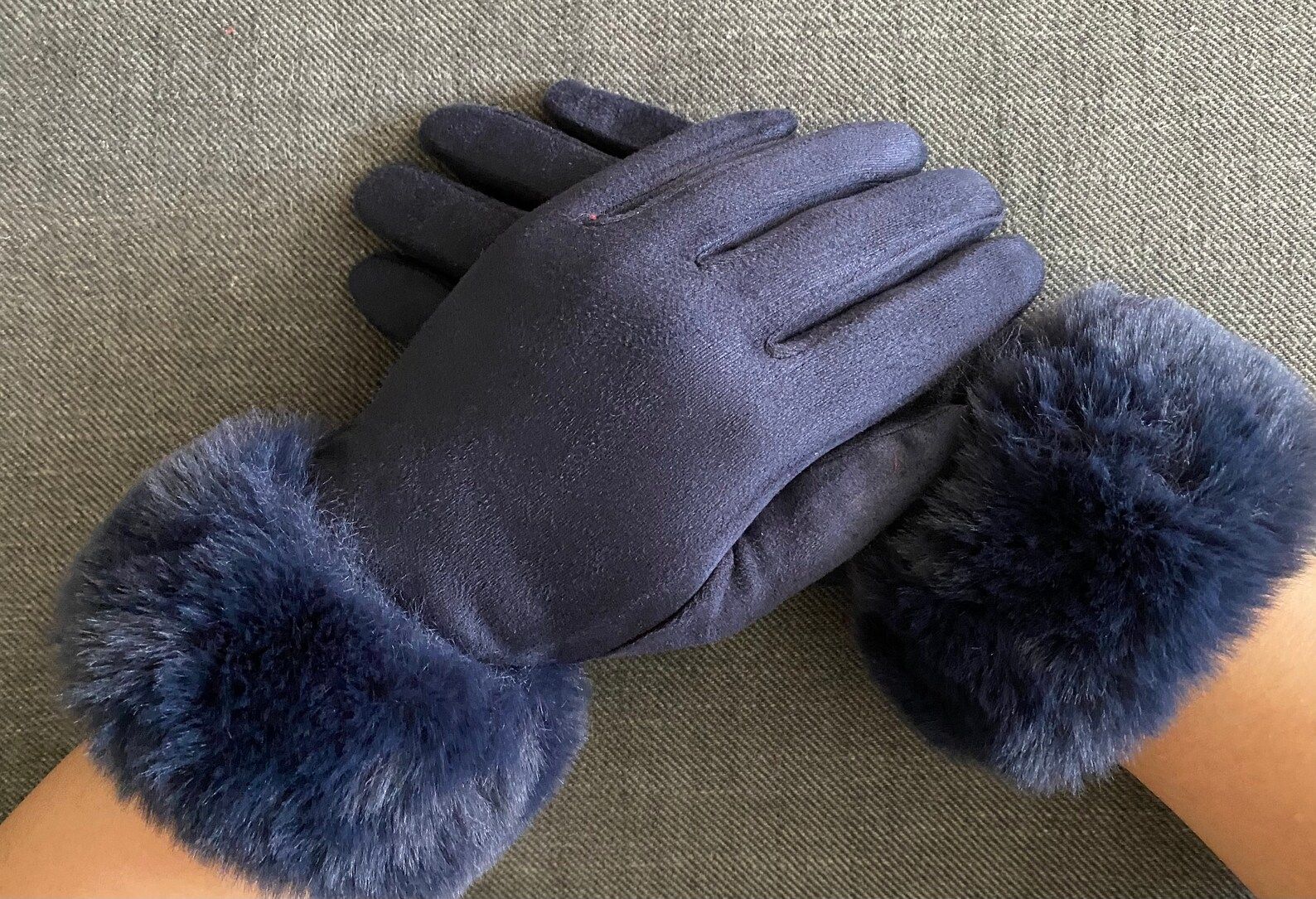 Women's Gloves dark Blue Ladies Gloves  Faux Fur Cuff - Etsy | Etsy (US)