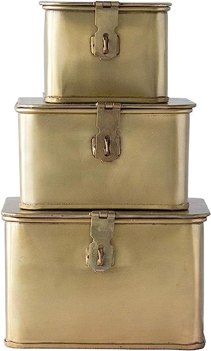 Creative Co-Op Square Decorative Metal Boxes with Gold Finish (Set of 3 Sizes) | Amazon (US)