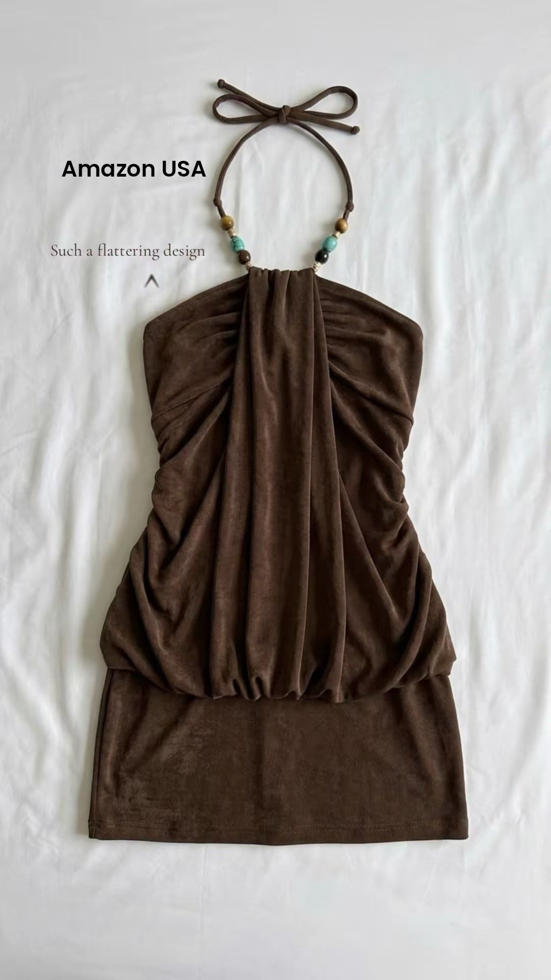 Flattering amazon brown mini dress perfect for vacation ✨