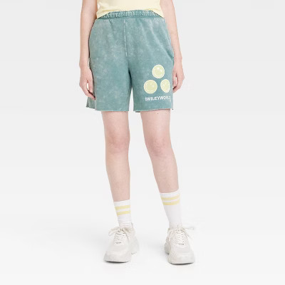 Women's SmileyWorld What Makes You Smile Graphic Shorts - Green | Target