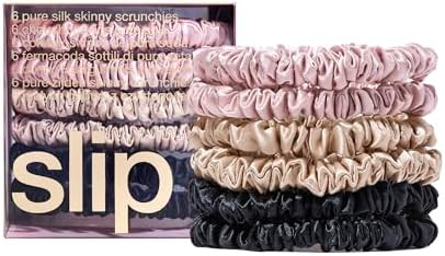 slip Skinny Scrunchies Multi | Set of 6 Pure Silk Skinny Scrunchies | Includes 2 Pink, 2 Caramel,... | Amazon (US)