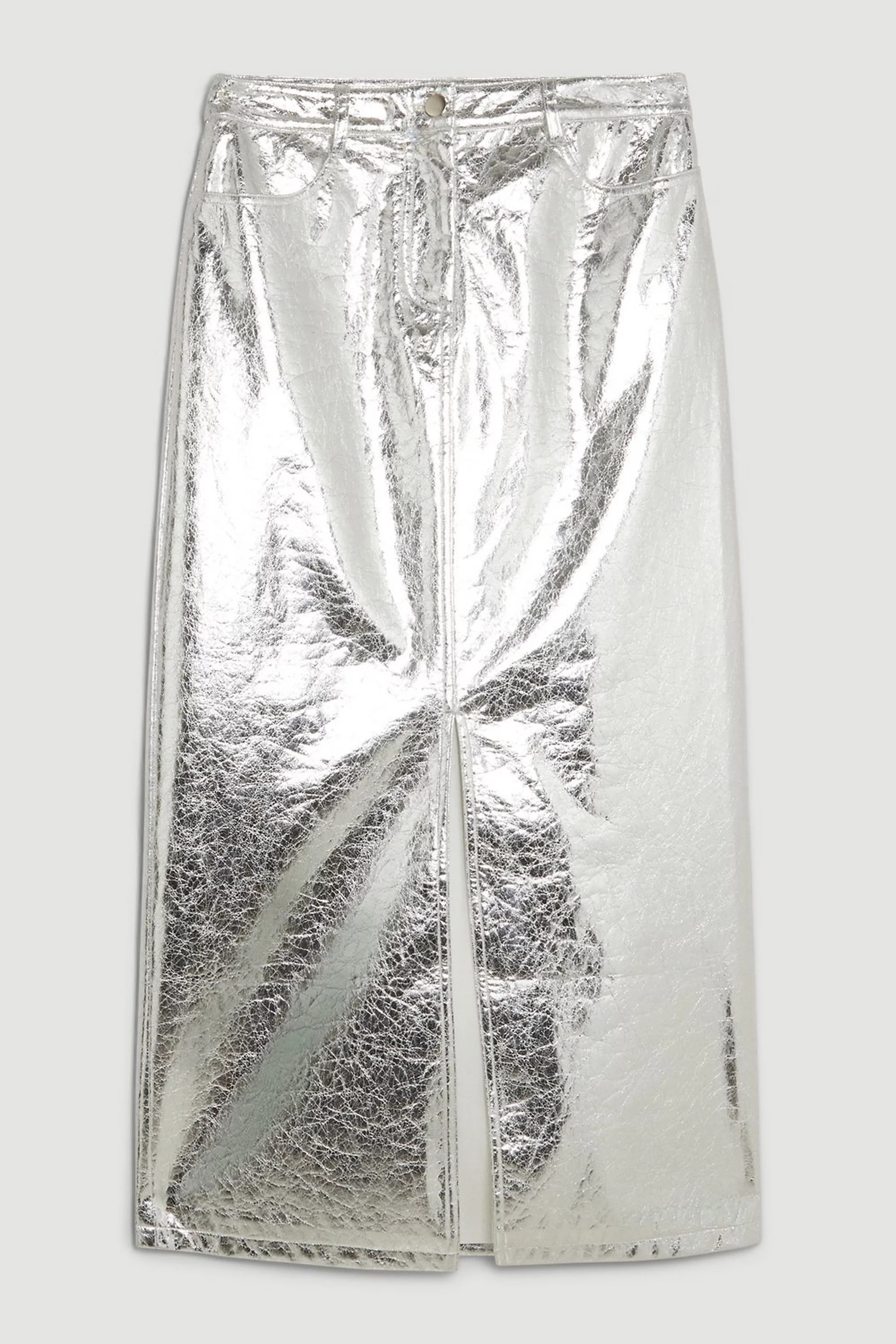 Metallic Faux Leather Midi Skirt | Karen Millen UK + IE + DE + NL