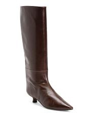 Leather High Shaft Boots With Leather Wrapped Heel For Women | TJ Maxx