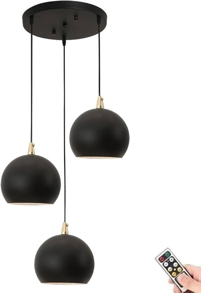 Black 5.9'' Battery Operated Pendant Light with Remote & USB Rechargeable Blub, Non Hardwired Kit... | Amazon (US)