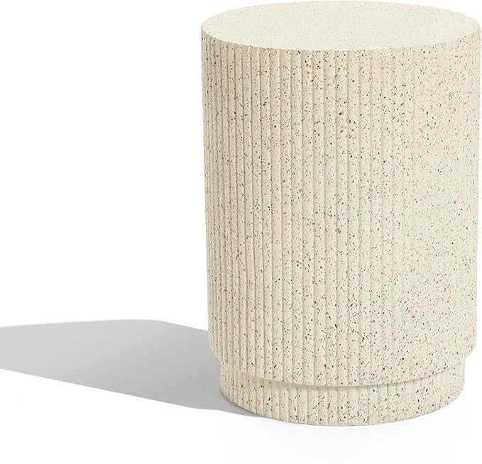 LuxenHome Cream Cement Round Outdoor Side Table, End Tables for Patio, Garden Small Accent Decora... | Amazon (US)