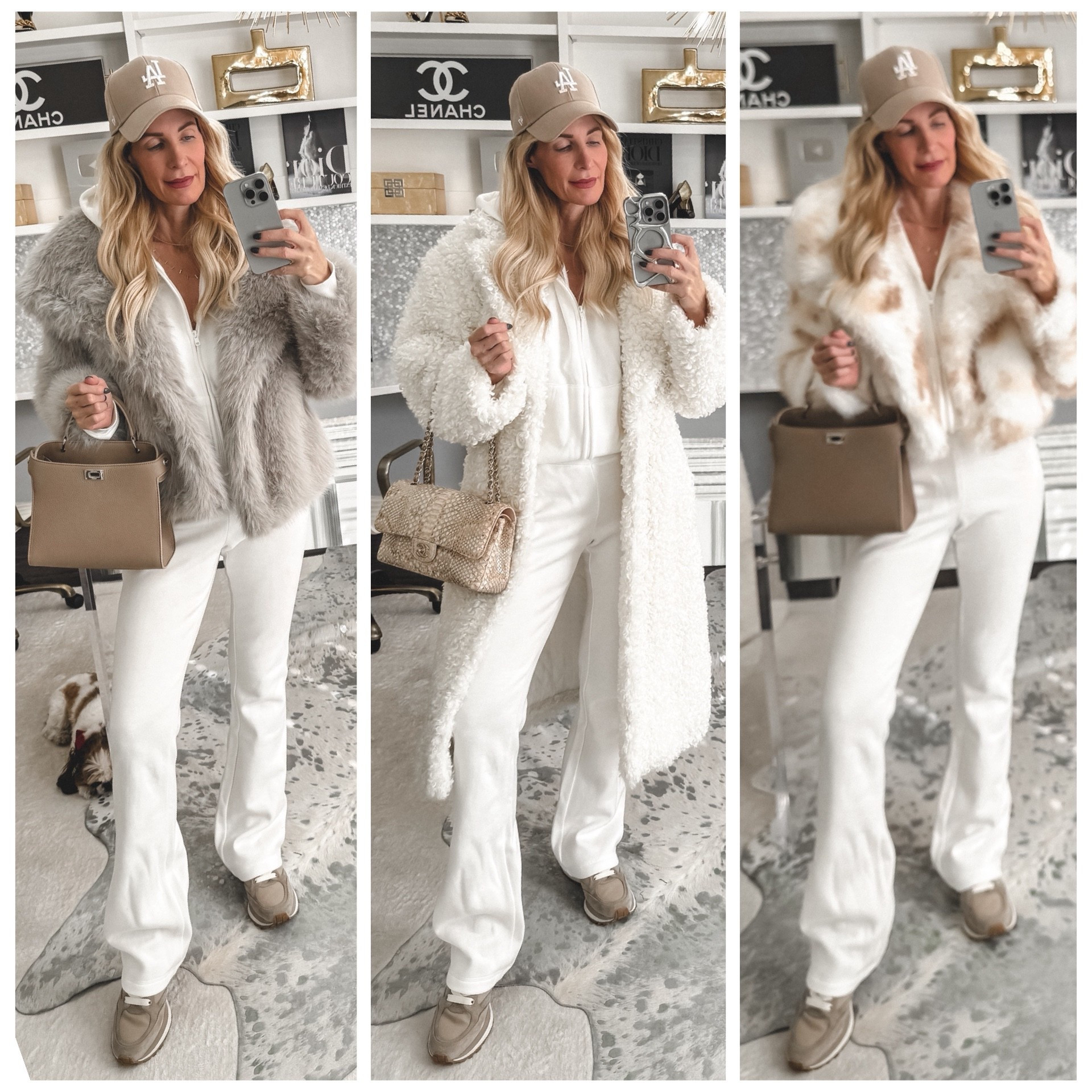 One of my favorite ways to look effortlessly chic while staying comfy?
A beautiful white sweatsuit elevated with a faux fur jacket 🤍

This Skims sweat set is buttery soft, insanely comfortable, and looks so polished for a warm-up. I styled it three different ways, all with faux fur jackets, because adding faux fur instantly takes a sweatsuit from casual to cool girl chic.

For this look, I went with sneakers + a hat for that casual yet elevated off-duty vibe — perfect for running errands, weekend coffee runs, or just feeling put-together while being super comfortable.

✨ Fit notes:
• Runs true to size
• I’m wearing an XS in the jacket and an XS in the pants
• Comes in four gorgeous colors

Comfortable, cozy, and stylish — because you never have to choose. 🤍
Let me know which faux fur styling is your favorite!



#LTKFindsUnder100 #LTKdayinmylife #LTKOver40