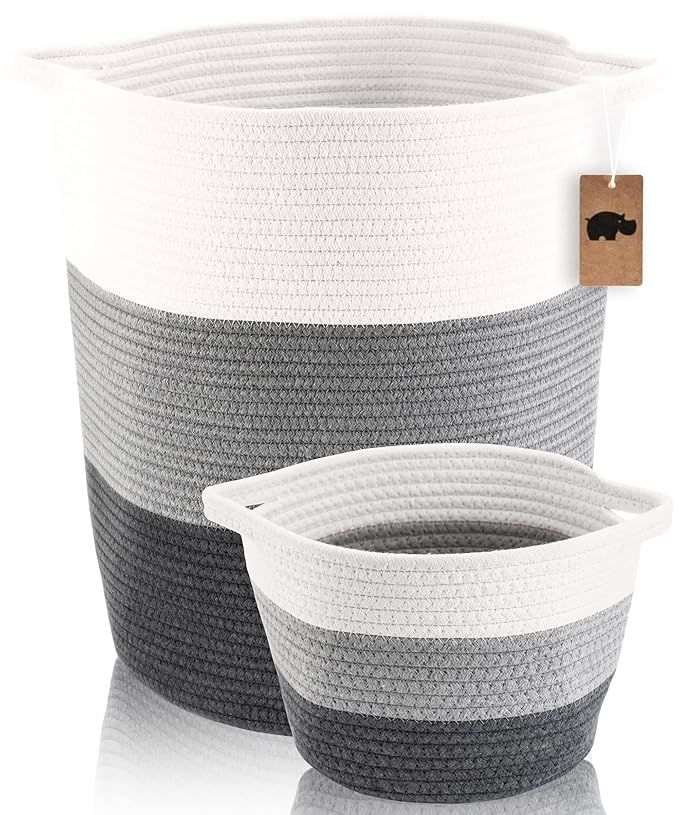 Little Hippo 2pc Extra Large Cotton Rope Basket (18"x16") 100% Natural Cotton! Laundry Basket, Wo... | Amazon (US)