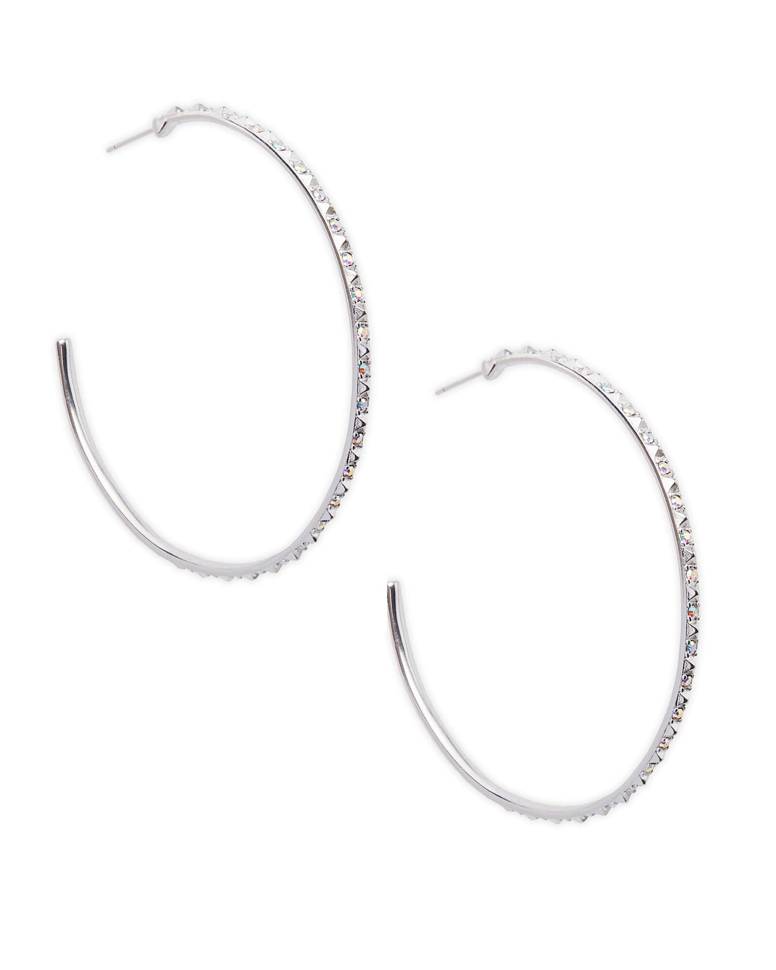 Val Silver Hoop Earrings in Iridescent Crystal | Kendra Scott