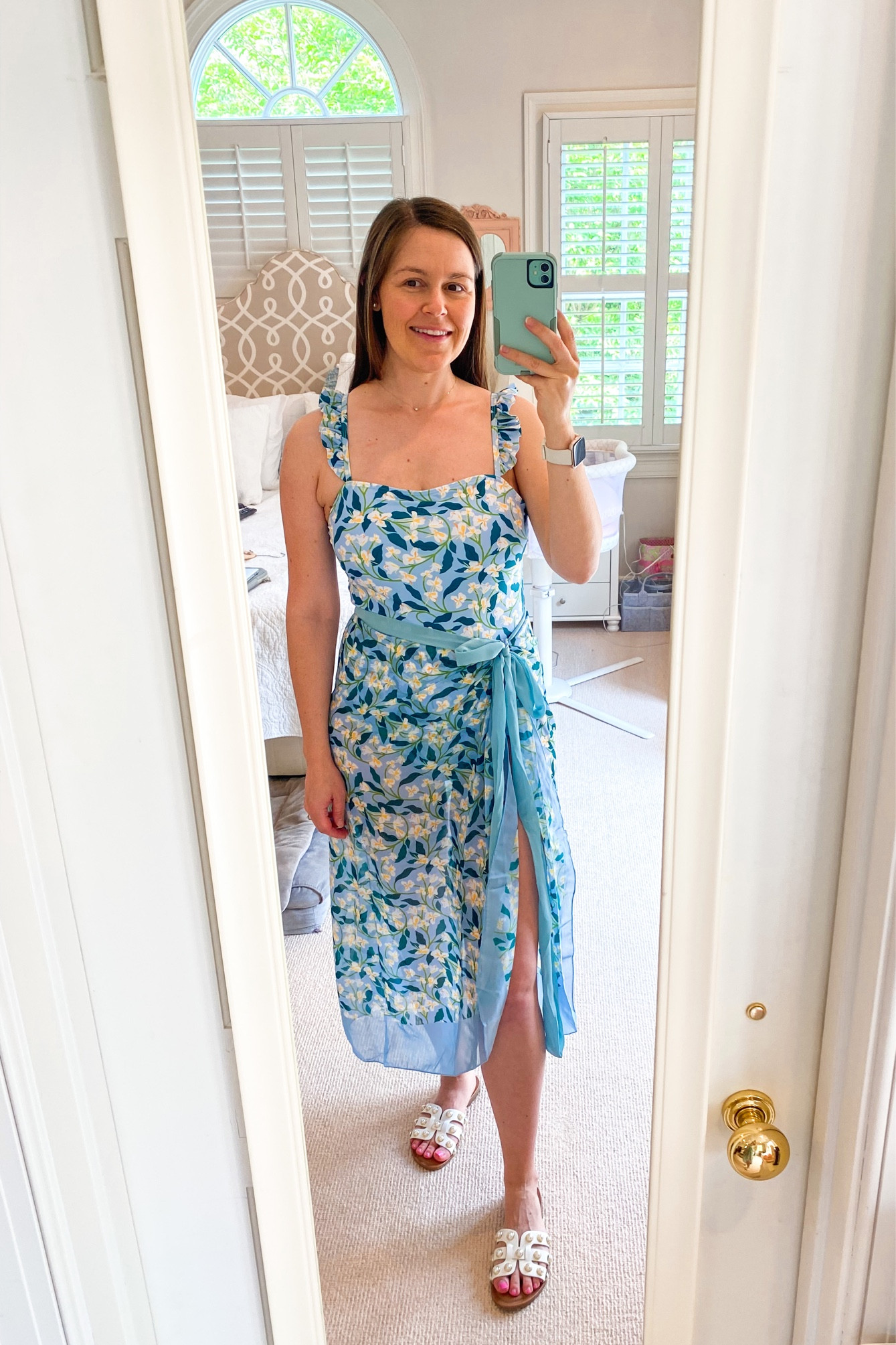 Amazon Fashion Finds! Loving this one piece swimsuit with ruffle shoulders and comes with the sarong skirt! (Under $30 for the set). White Pearl sandals are also an Amazon find for $34! *Wearing size Medium (use their size chart). 

Amazon fashion. Amazon swimsuit. Amazon style. Amazon finds. Swimwear. Pool outfit. Beach outfit. Summer style. Postpartum. 

#LTKswim #LTKshoecrush #LTKunder50