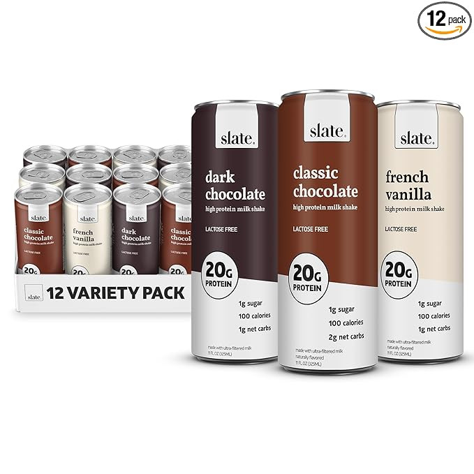 Slate Milk - High Protein Milk Shake - Core Variety Pack - Classic Chocolate, Dark Chocolate, Fre... | Amazon (US)