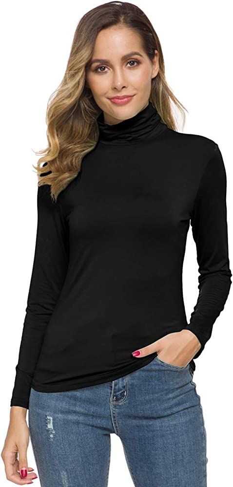 POPZONE Womens Soft Long Sleeve Slim Basic Turtleneck Lightweight Pullover Tops | Amazon (US)
