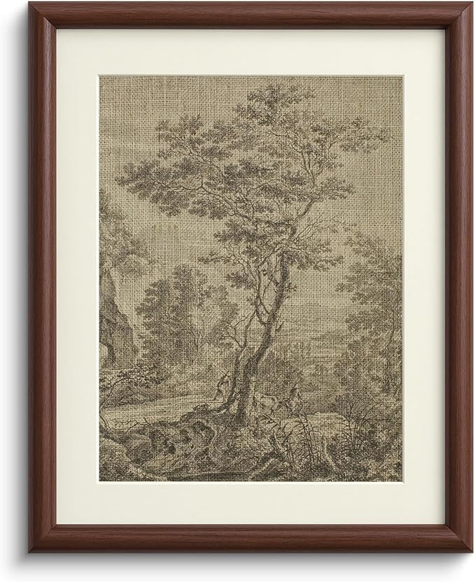 InSimSea Brown Framed Pastoral Tree Wall Art, Vintage Rustic Farmhouse Cottage Landscape Sketch P... | Amazon (US)