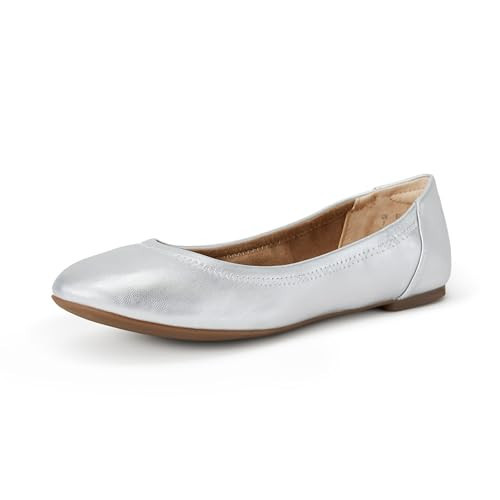 Amazon Essentials Women's Belice Comfortable Slip-On Ballet Flats Shoes, Silver, 7.5 Wide | Amazon (US)