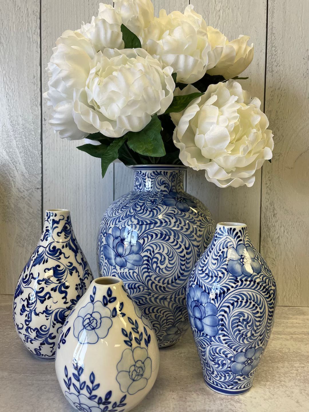 Blue and White  Bud Vases- 3 Sizes - Home Decor - Ceramic - Floral Vases | Etsy (US)