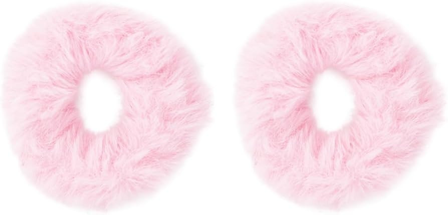 Small Fuzzy Fur Scrunchies Furry Pony Holder - Set of 2 - Light Pink | Amazon (US)