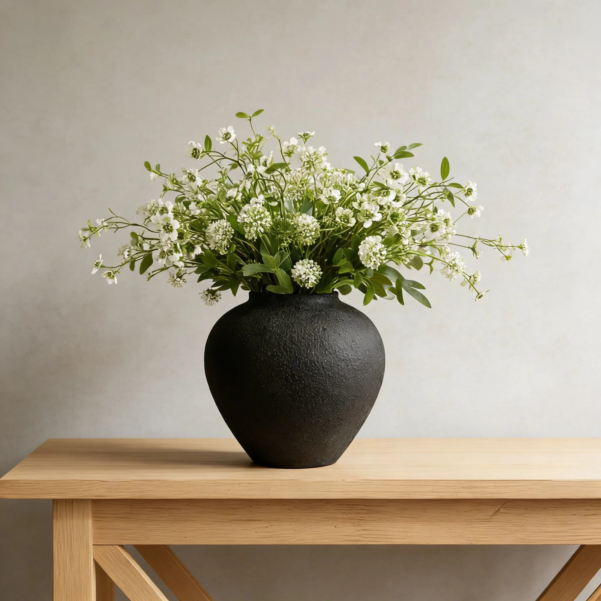 Large Black Round Vase With Pottery Look - Rustic Modern Farmhouse Centerpiece Vase, Earthy Textu... | Wayfair North America