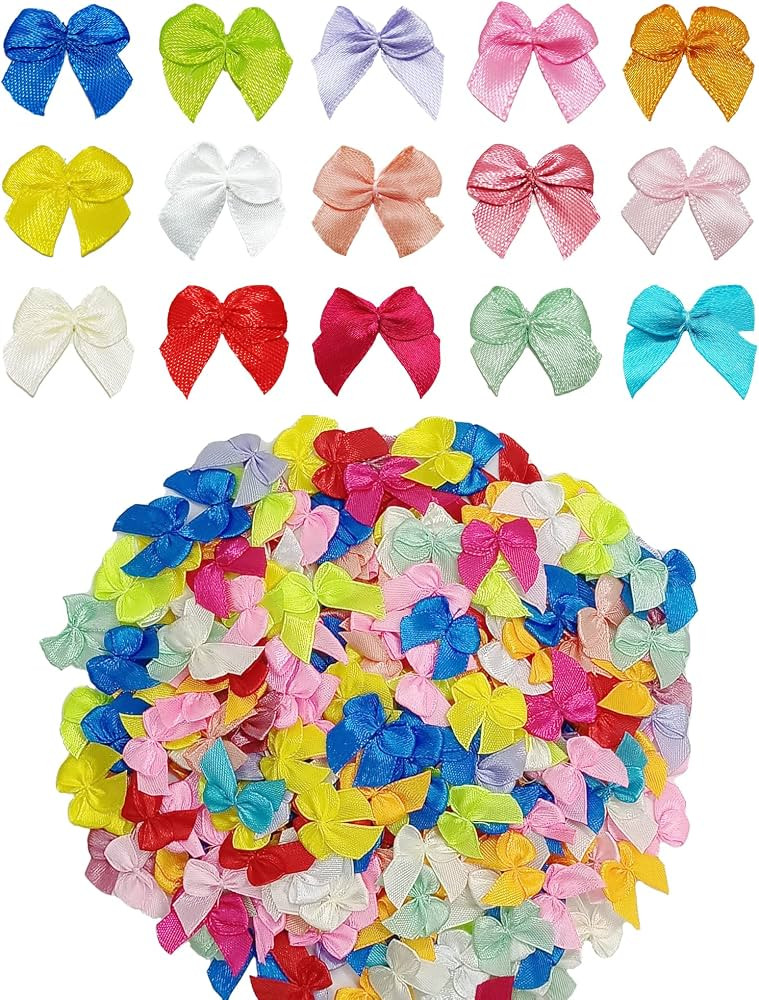 300PCS Mini Satin Ribbon Bows for Crafts DIY Tiny Bows for Cardmaking Small Multicolor Bows for S... | Amazon (US)