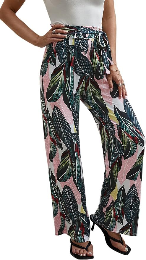 ECOWISH Wide Leg Pants for Women Summer 2023 Palazzo Tropical Floral Casual High Waist Flared Tro... | Amazon (US)