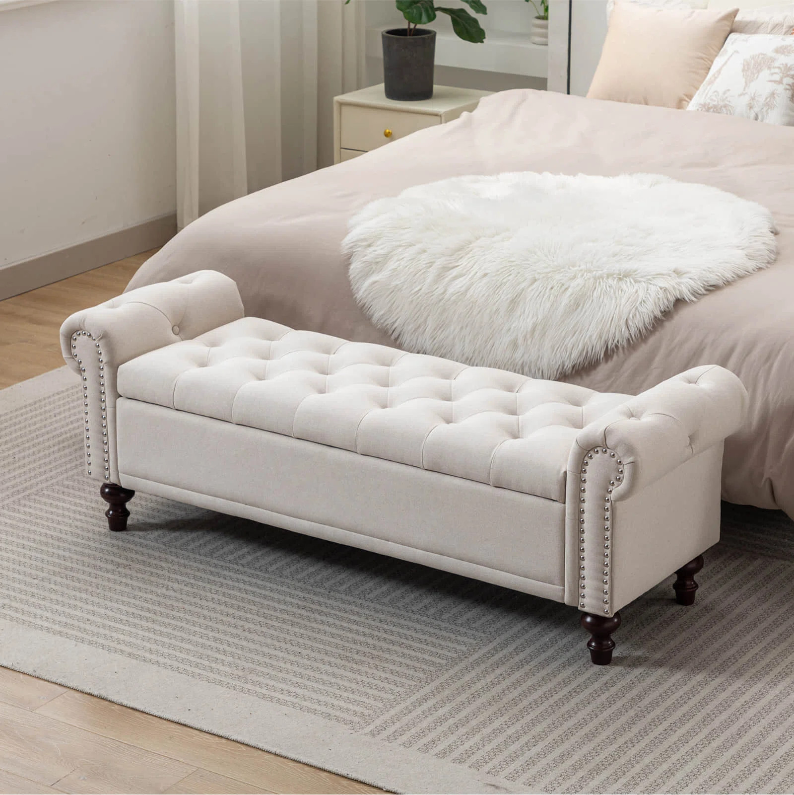 Velvet/Linen Upholstered Storage Bench With Segmented Storage Compartments | Wayfair North America