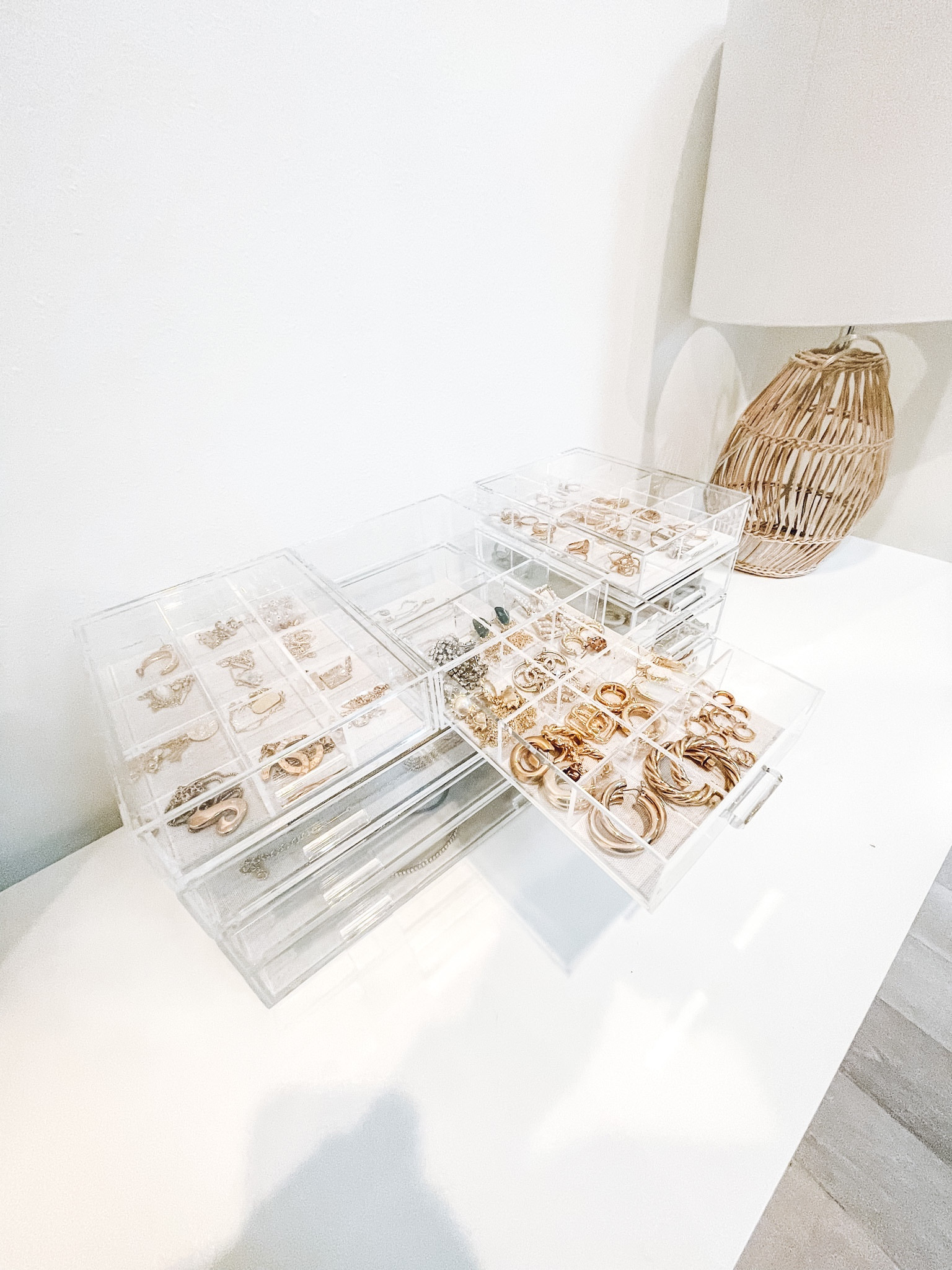 Jewelry organization. The Container Store Modular Acrylic Linen Jewelry Drawer System✨ 

#LTKunder100 #LTKhome