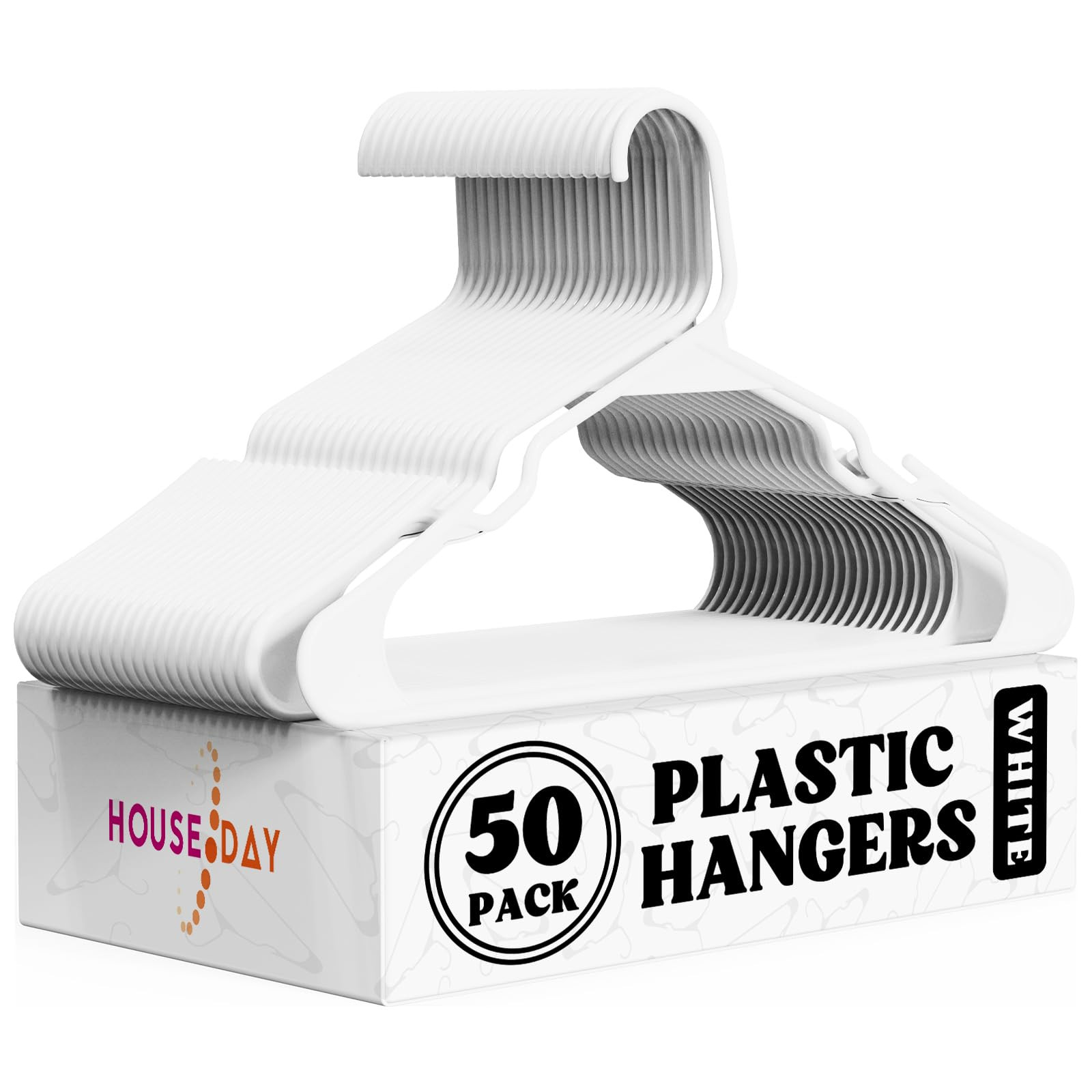 HOUSE DAY White Plastic Hangers 50 Pack, Plastic Clothes Hangers Space Saving, Sturdy Clothing No... | Amazon (US)