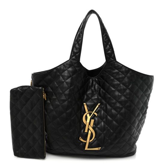 Lambskin Quilted Maxi Icare Shopping Tote Black | FASHIONPHILE (US)