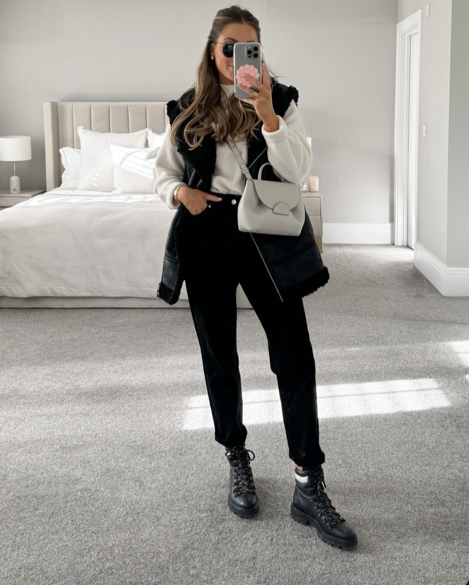 New Look Jeans & Jumper, Jimmy Choo Boots, Ray-ban Sunglasses, Aviator Gilet 

#LTKSeasonal #LTKeurope #LTKstyletip