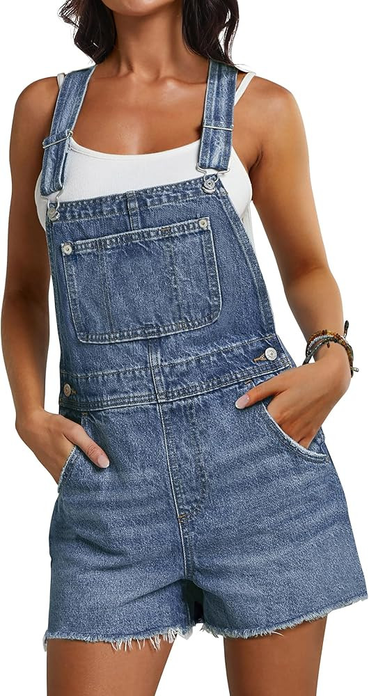 Qazel Vorrlon Denim Overall Shorts for Women Casual Summer Adjustable Strap Rompers with Pockets ... | Amazon (US)