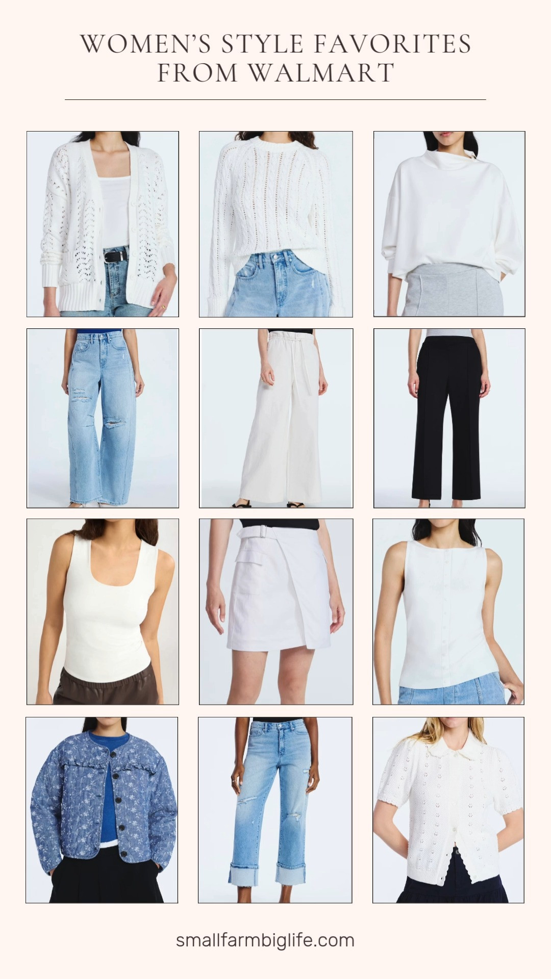 Walmart has been so good lately 🤍✨

I’m loving these easy spring staples: crisp white sweaters and cardigans, flattering blue ankle and barrel jeans, paperbag waist pants, and polished Scubaknit sets. Add a floral eyelet jacket or crochet cardigan and you’ve got effortless outfits that look elevated but still feel comfortable 💙 

 #LTKgrwm #LTKootd #LTKOver40