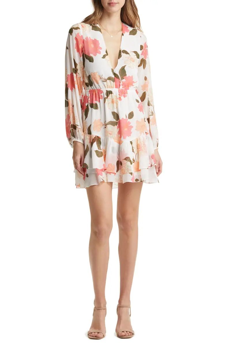 Floral Print Long Sleeve Babydoll Dress | Nordstrom