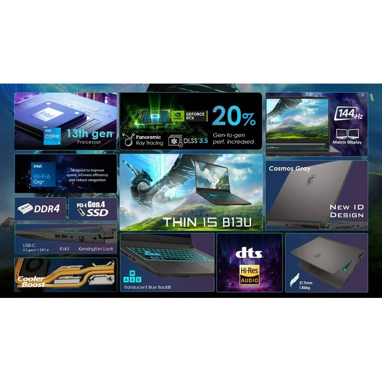 MSI Thin 15.6 inch FHD 144Hz Gaming Laptop Intel Core i5-13420H NVIDIA GeForce RTX 3050 - 16GB DD... | Walmart (US)