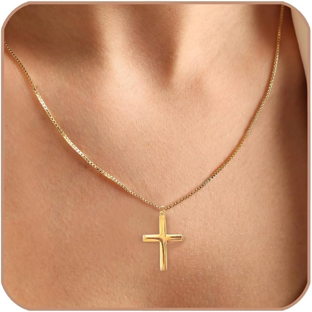 Poxtex 14K Cross Necklace for Women Gold Plated Cross Pendant Jewelry Necklace Gifts | Amazon (US)