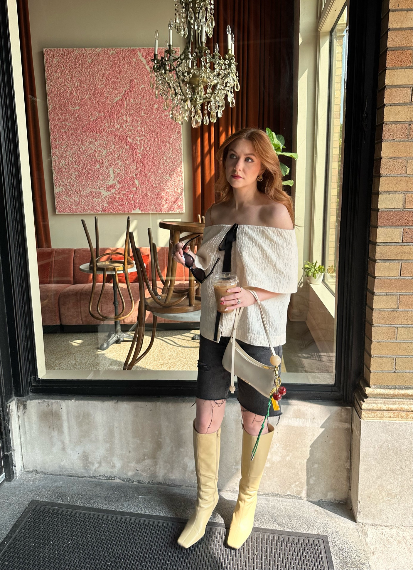 Transitional seasonal outfit with bow top and jorts butter yellow boots

#LTKFindsUnder100 #LTKStyleTip #LTKSeasonal