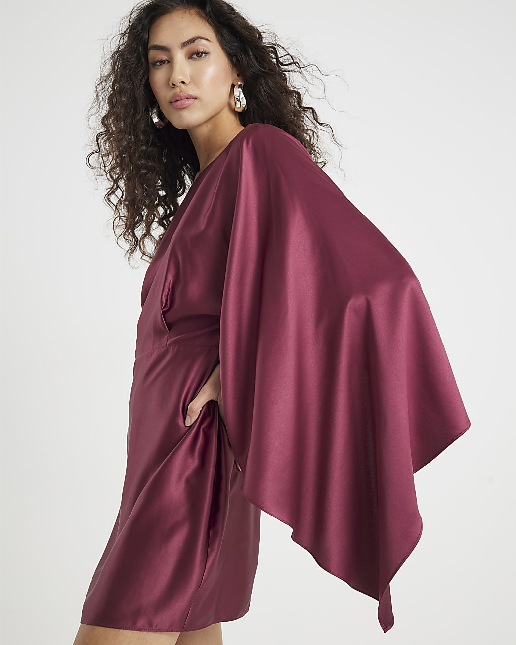 Red satin Cape Mini Dress | River Island UK & IE