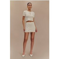 Monroe Embroidered Knit Mini Skirt - Cream And Ivory I MESHKI I Size XS | MESHKI US