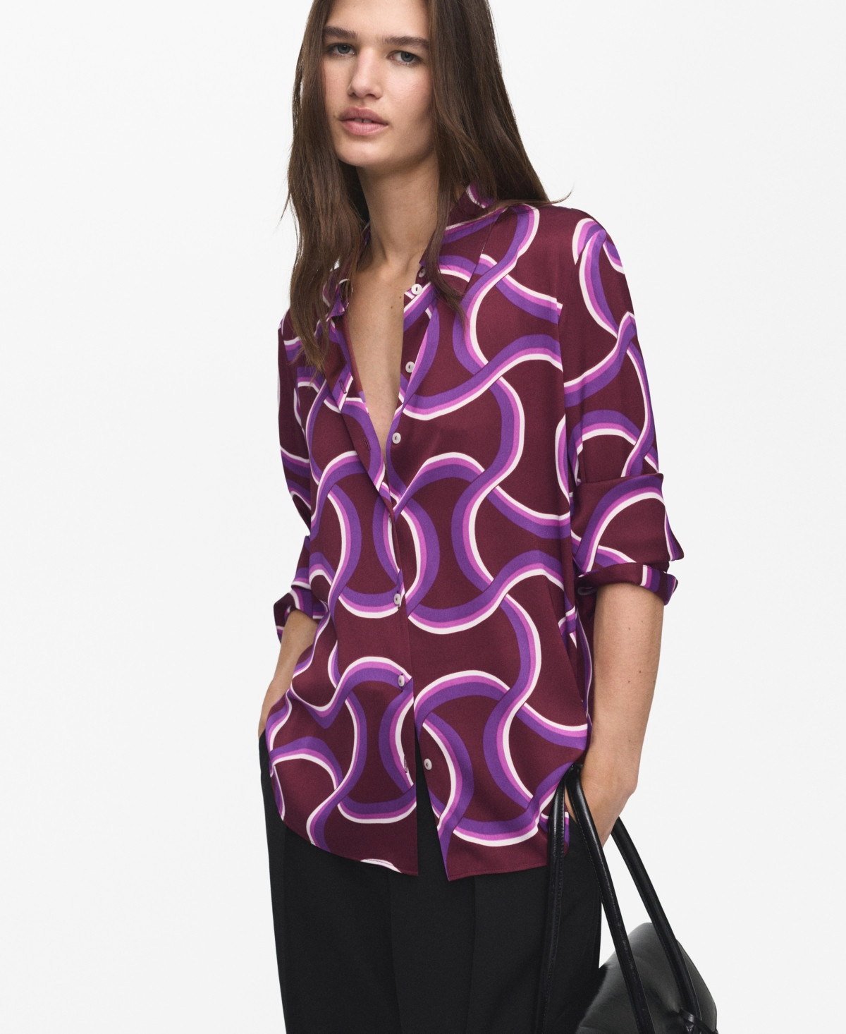 Mango Women's Abstract Print Shirt - Purple | Macy's