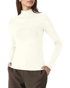 OQQ Women's Sweaters Mock Neck Long Sleeve Wool Skinny Work Pullover Sweaters | Amazon (US)