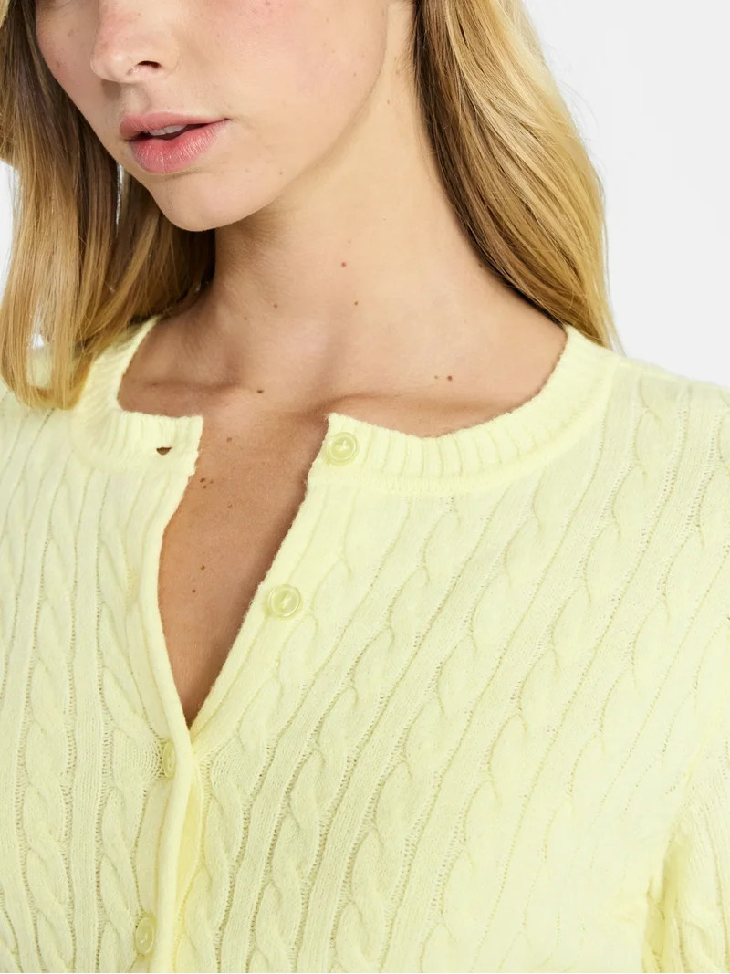 No Boundaries Cable Knit Button Front Cardigan, Women's XXS-XXL | Walmart (US)