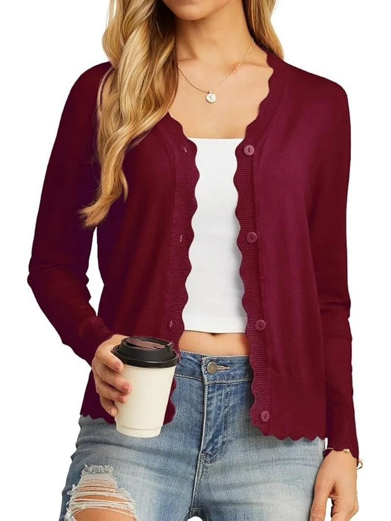 JWD Womens Open Front Cardigan Lightweight Sweater Button Down Long Sleeve Casual Knit Tops Shrug... | Walmart (US)